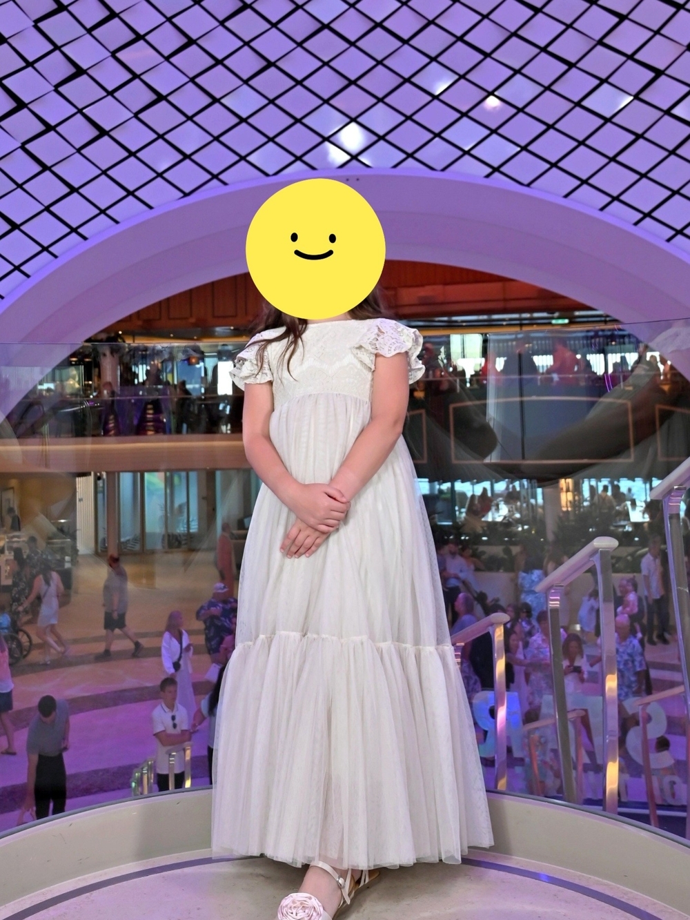 Off White/Cream Tulle And Lace Maxi Dress with Ruffle Sleeves Girls 9/10